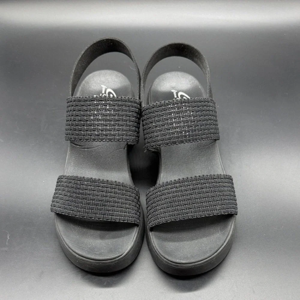 Skechers Cali Luxe Foam Black Wedge Sandals Women‎ Size 8 Elastic Straps